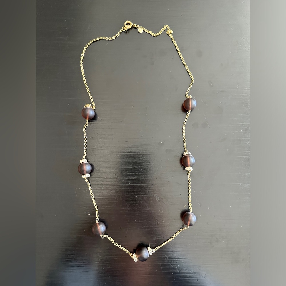 J.Crew gold tone necklace with brown stone and rhinestones